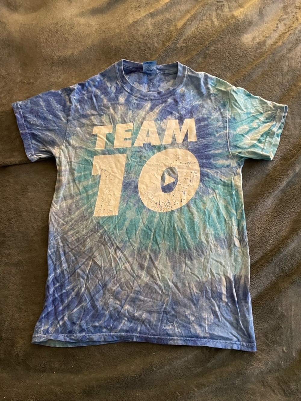 Blue Tie Dye “TEAM 10”Graphic T-Shirt | Colortone | Size Small